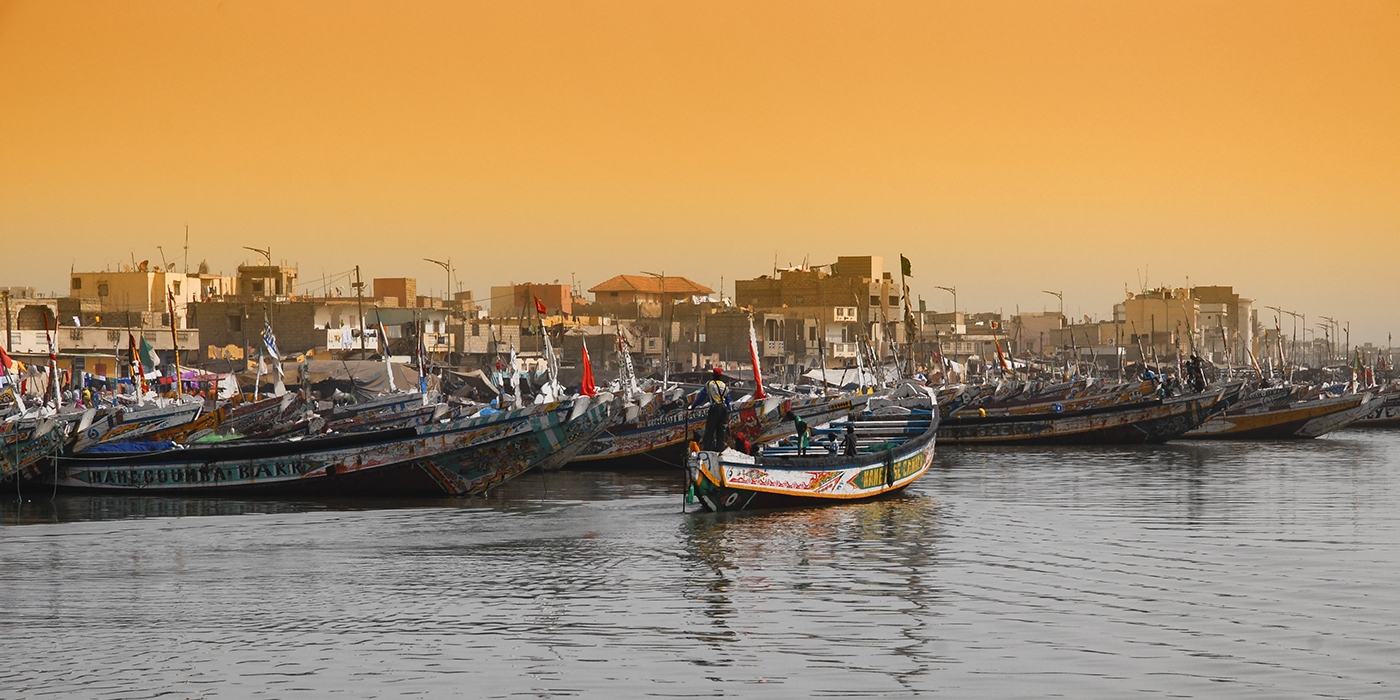 Fishing boats in Senegal, called pirogue or piragua or piraga