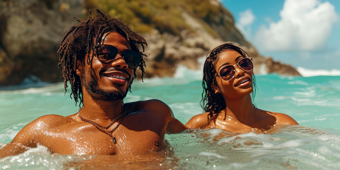 Romantic moment: A Couple in a Mediterranean Resort Pool, Captur