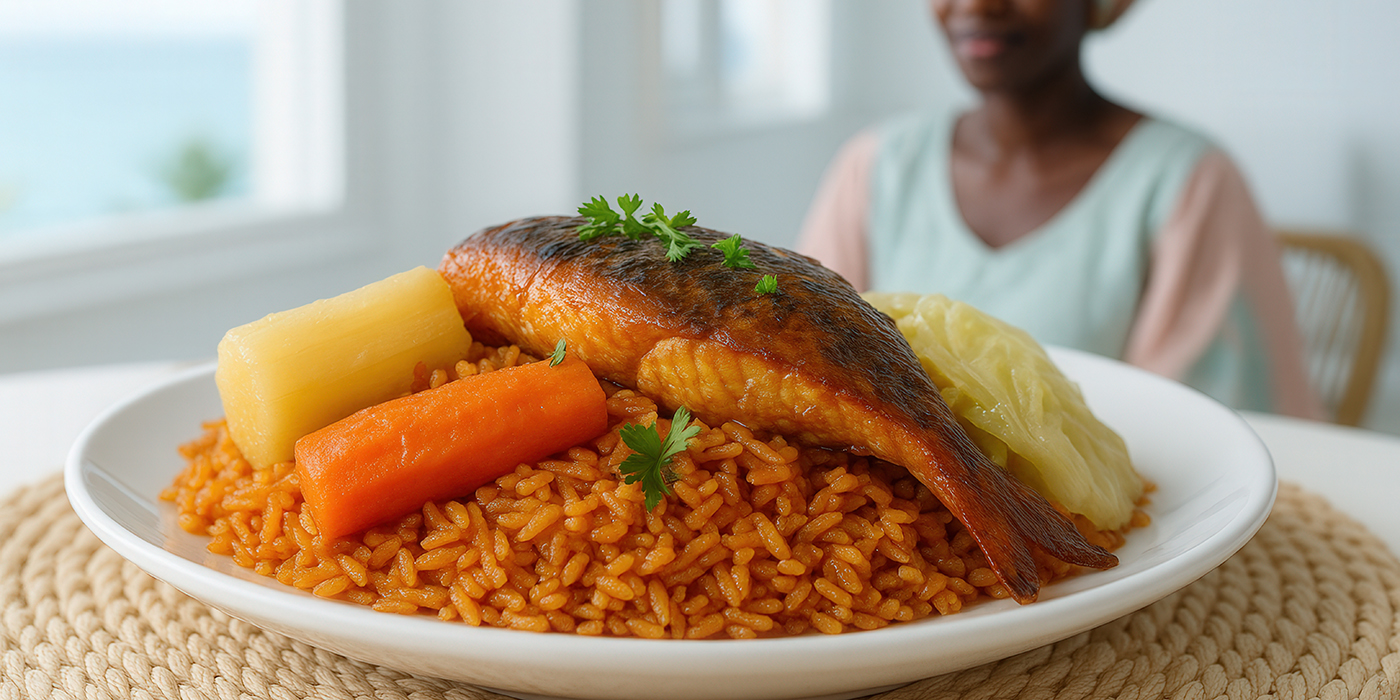 Senegalese Thieboudienne With Fried Fish Over Spiced Rice, Carro